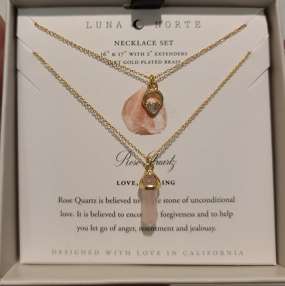 POWER OF TWO 2 Luna Norte Gold plated Necklaces ROSE QUARTZ - Picture 7 of 13